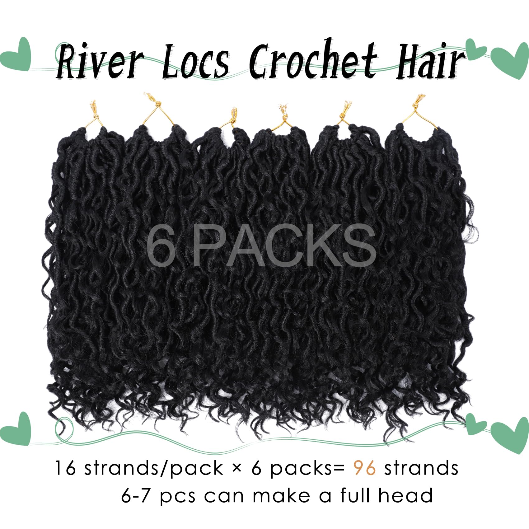 LIYATE Goddess Locs Crochet Hair 12 Inch 6 Packs Faux Locs Crochet Hair for Black Women Pre Looped Soft River Locs Crochet Braids with Curly Hair Bohemian Hippie Locs Synthetic Hair Extensions(1B)