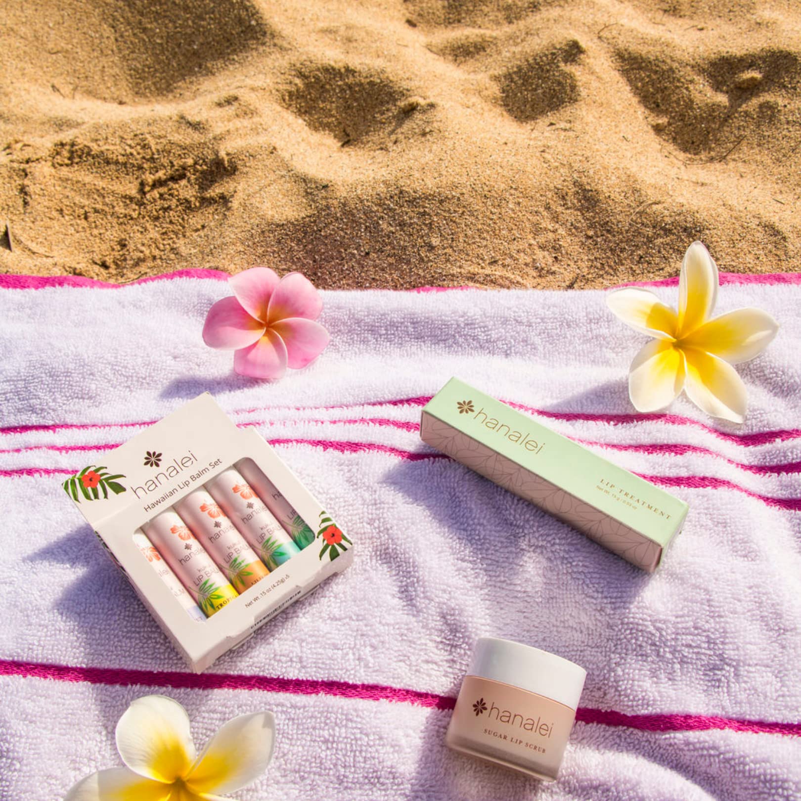 Hanalei Lip Care Bundle - Sugar Lip Scrub, Kukui Oil Lip Treatment in Clear, and Kukui Lip Balm in Vanilla