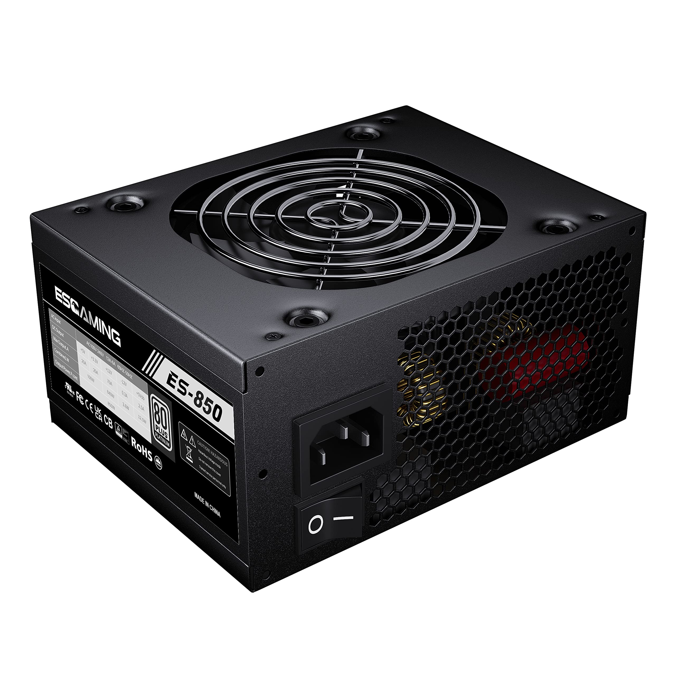 ESGAMING 850W SFX Power Supply 80+ Platinum Efficiency Fully Modular PSU SFX Form Factor with Silent 80mm Hydraulic Fan