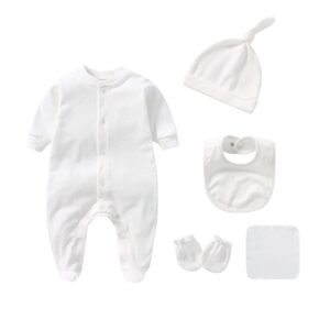 Newborn Boy Girl Clothes Sets Baby Cotton Long Sleeve Romper Jumpsuits Unisex Outfits with Baby Mittens Baby Hats Gloves