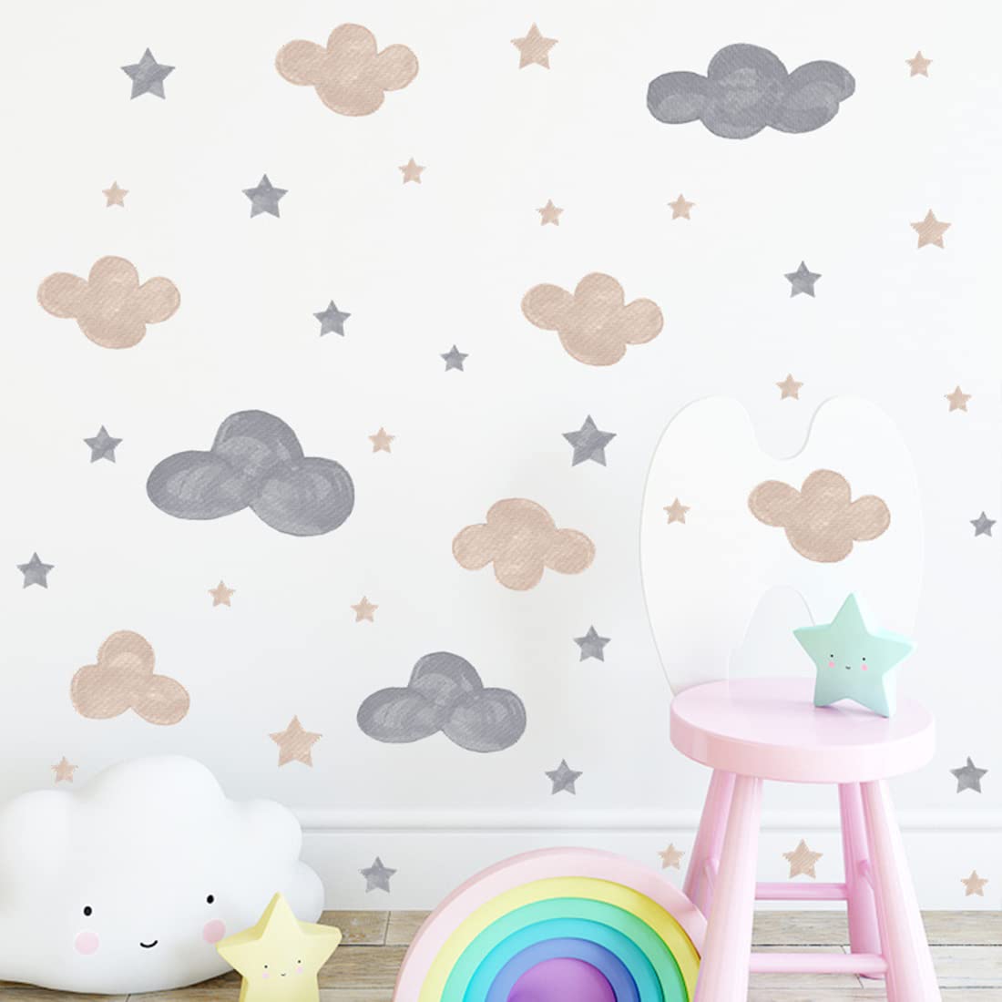 Buer homie Wall Decals, Clouds Pattern, Brown and Grey Watercolor Stickers