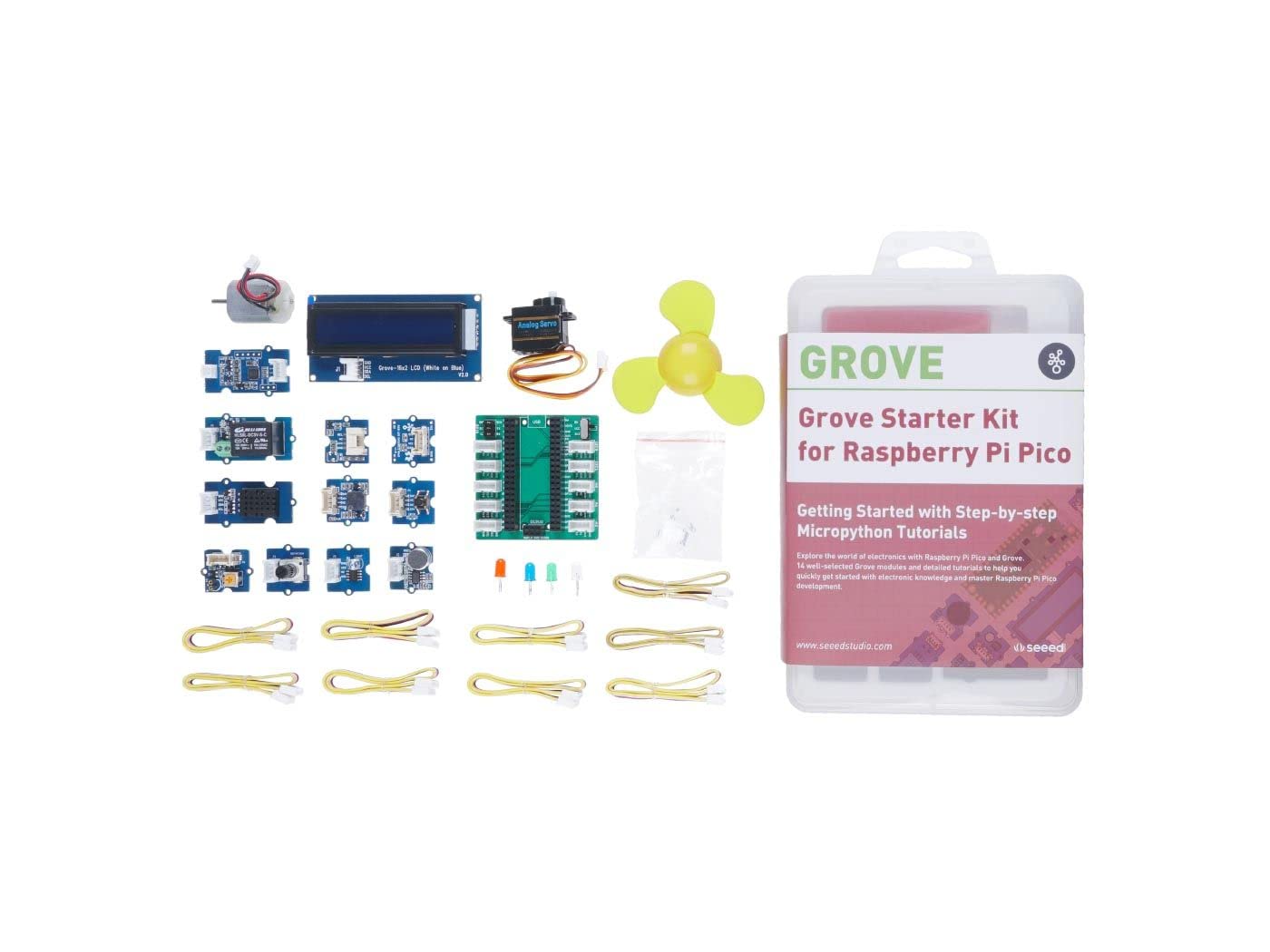 Seeed Studio Grove Starter Kit for Raspberry Pi Pico, with Detailed Tutorials and Supports Micropython, Compatible with Pico Attach Free Courses, Plug to Use, No Wiring, No Welding.