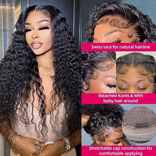 Daules 5x5 Lace Closure Wig Deep Wave 5x5 Hd Lace Closure Wigs Human Hair For Women 180% Density 100% Virgin Human Hair Free Part 5x5 Deep Curly Closure Wig Pre Plucked Realistic Looking 24 inch