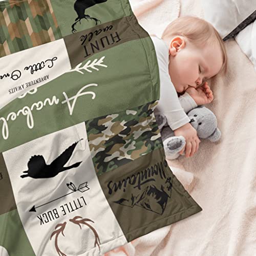 Youltar Personalized Baby Blanket with Baby Boy Name Custom Baby Blanket Soft and Comfortable Custom ArmyGreen Animal Bear Deer Blanket Perfect for Baby Boys, Newborns, Kids Birthday Gifts