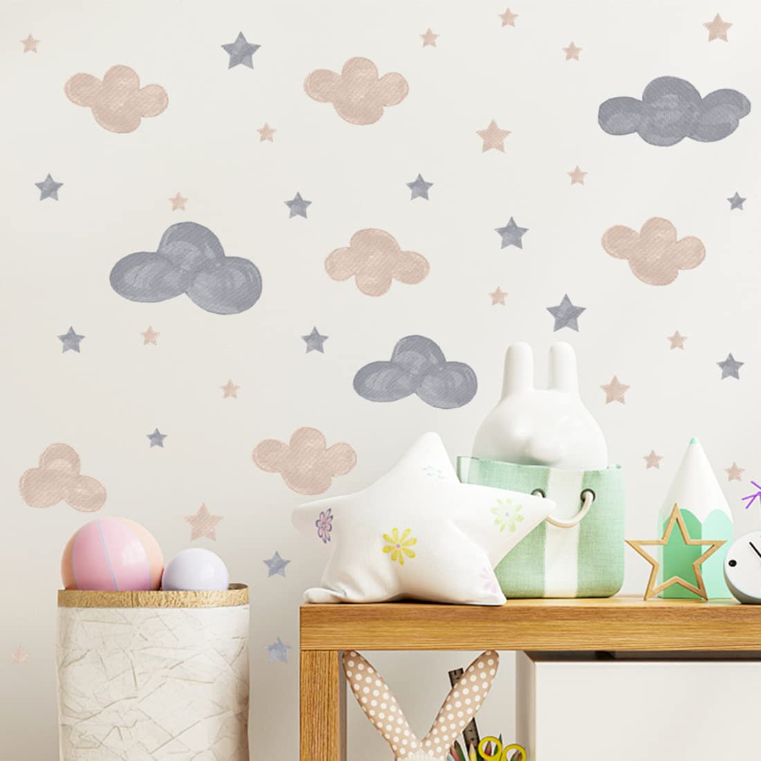 Buer homie Wall Decals, Clouds Pattern, Brown and Grey Watercolor Stickers