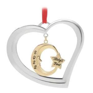 holiday jingle baby first christmas ornament 2022 – 1st christmas baby ornament 2022 – gold moon and nickel-plated heart my first christmas 2022 baby keepsake