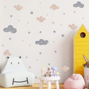 Buer homie Wall Decals, Clouds Pattern, Brown and Grey Watercolor Stickers