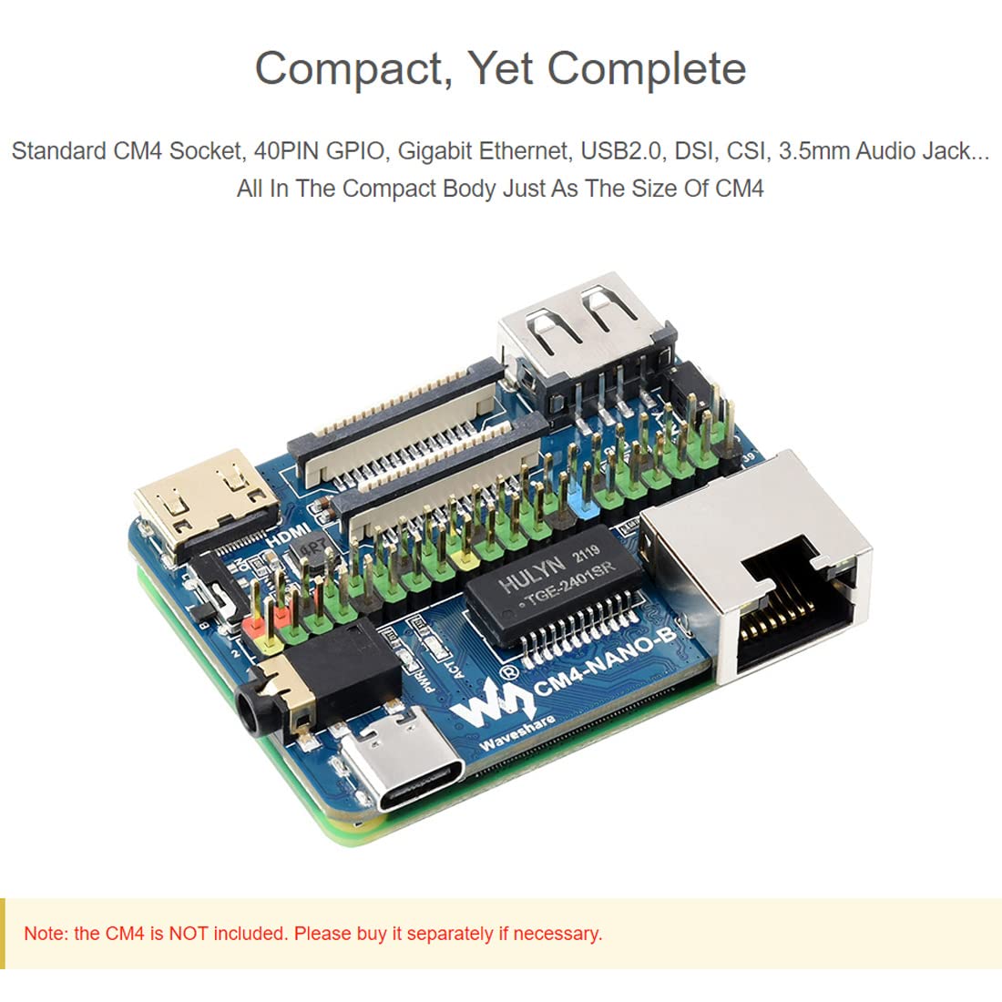 waveshare Nano Base Board Compatible with Raspberry Pi Compute Module 4