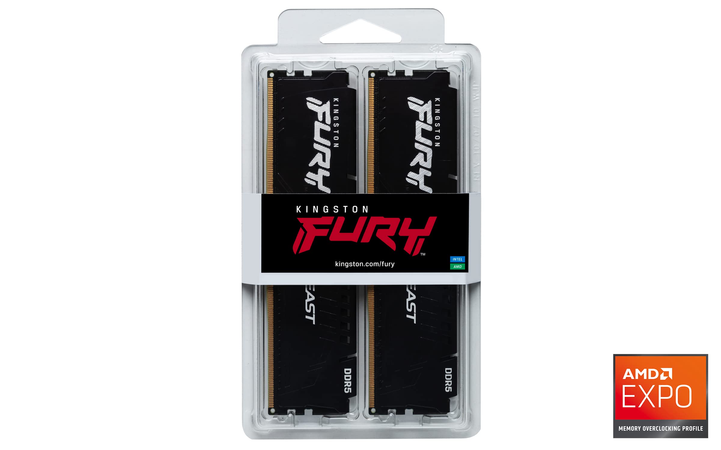 Kingston Fury Beast 32GB (2x16GB) 6000MT/s DDR5 CL36 Desktop Memory Kit of 2 | AMD Expo | Plug N Play | KF560C36BBEK2-32