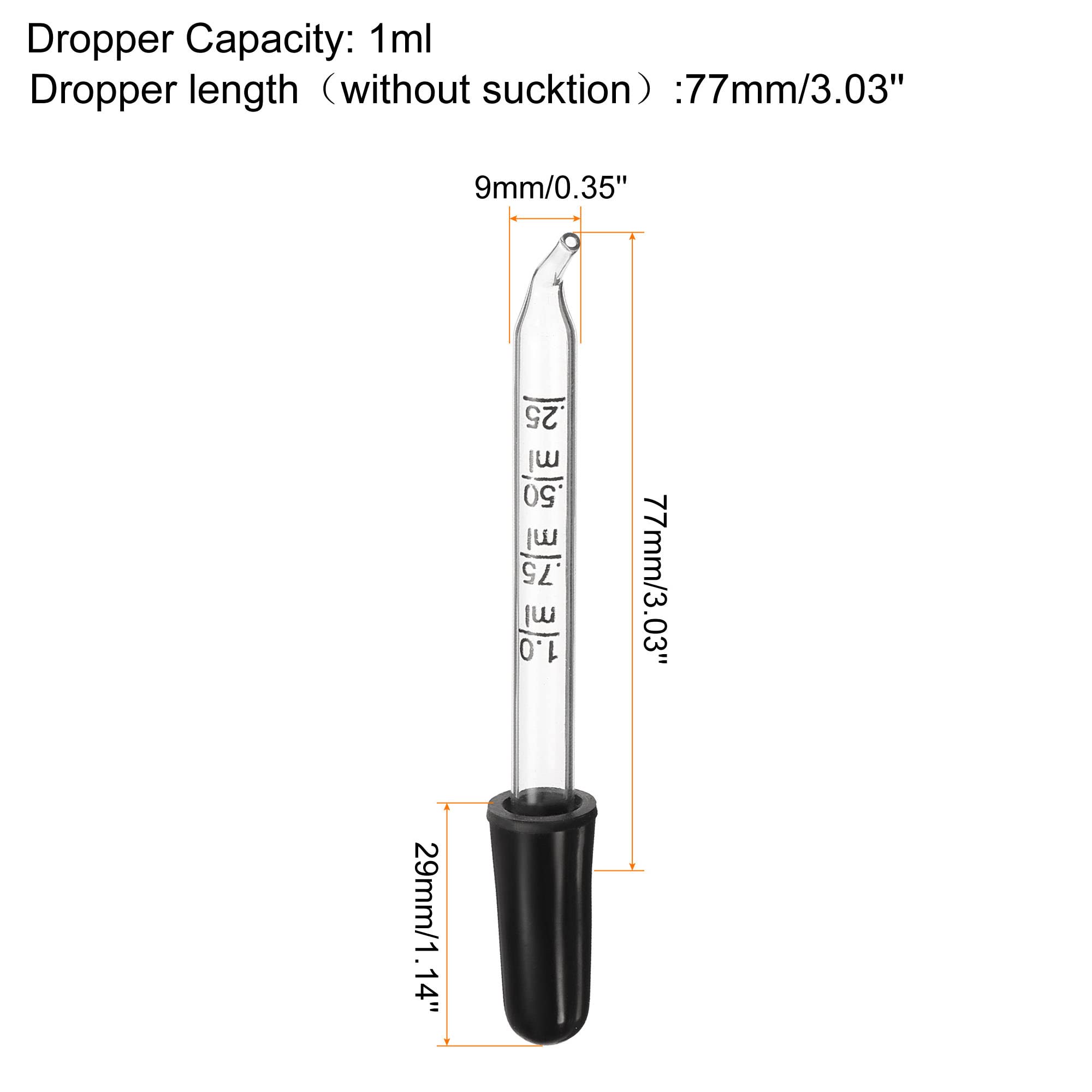 PATIKIL Eye Dropper, 2pcs 1ml Glass Bent Tip Graduated Ear Dropper with Rubber Bulbs for Transfer Liquids for Dose and Measurement, Clear