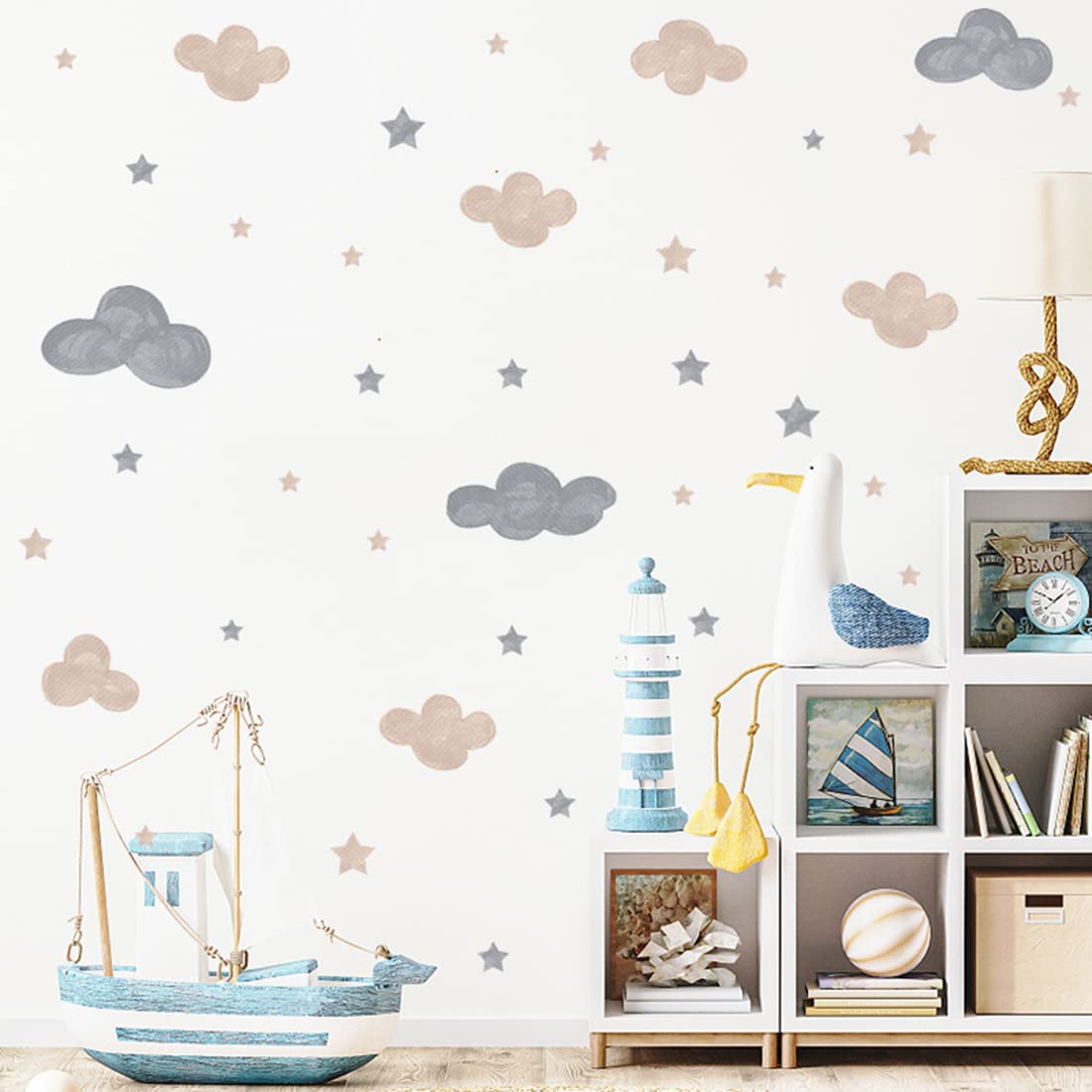 Buer homie Wall Decals, Clouds Pattern, Brown and Grey Watercolor Stickers