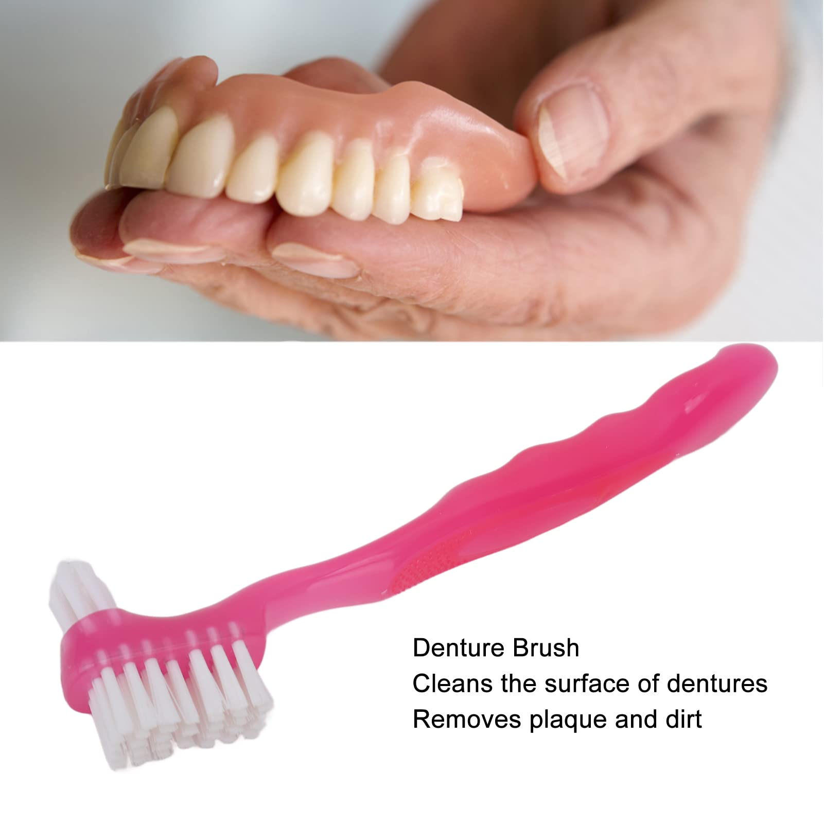 ZJchao False Teeth Cleaning Brush Elderly Portable Plaque Dirt Removal Denture Brush Home Travel()