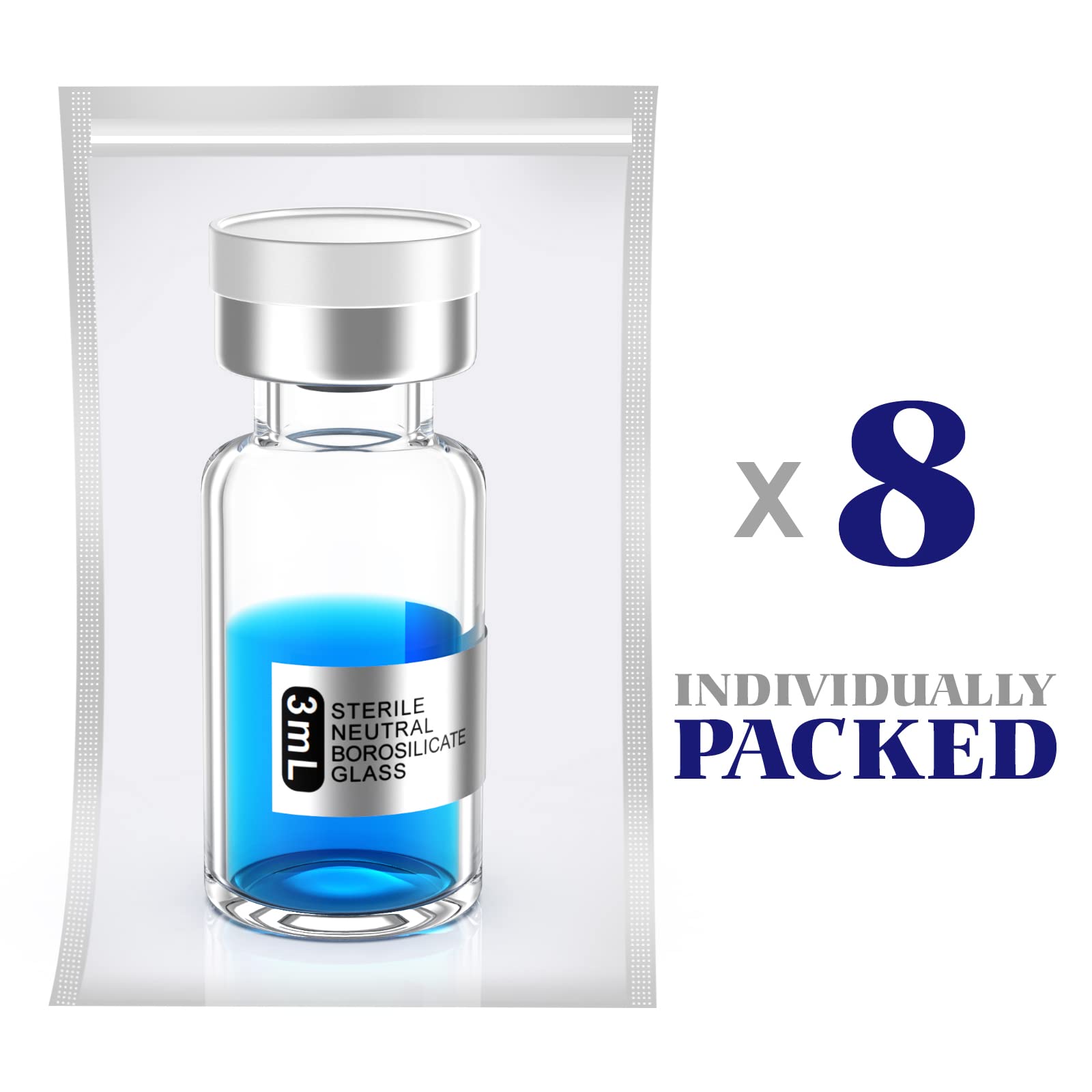 Biomed Solutions Empty Sterile Vial Sealed with Butyl Rubber Stopper and Flip Top Closure,Type 1 Borosilicate Glass Tubing,Individually Packed (3mL 8Pcs)