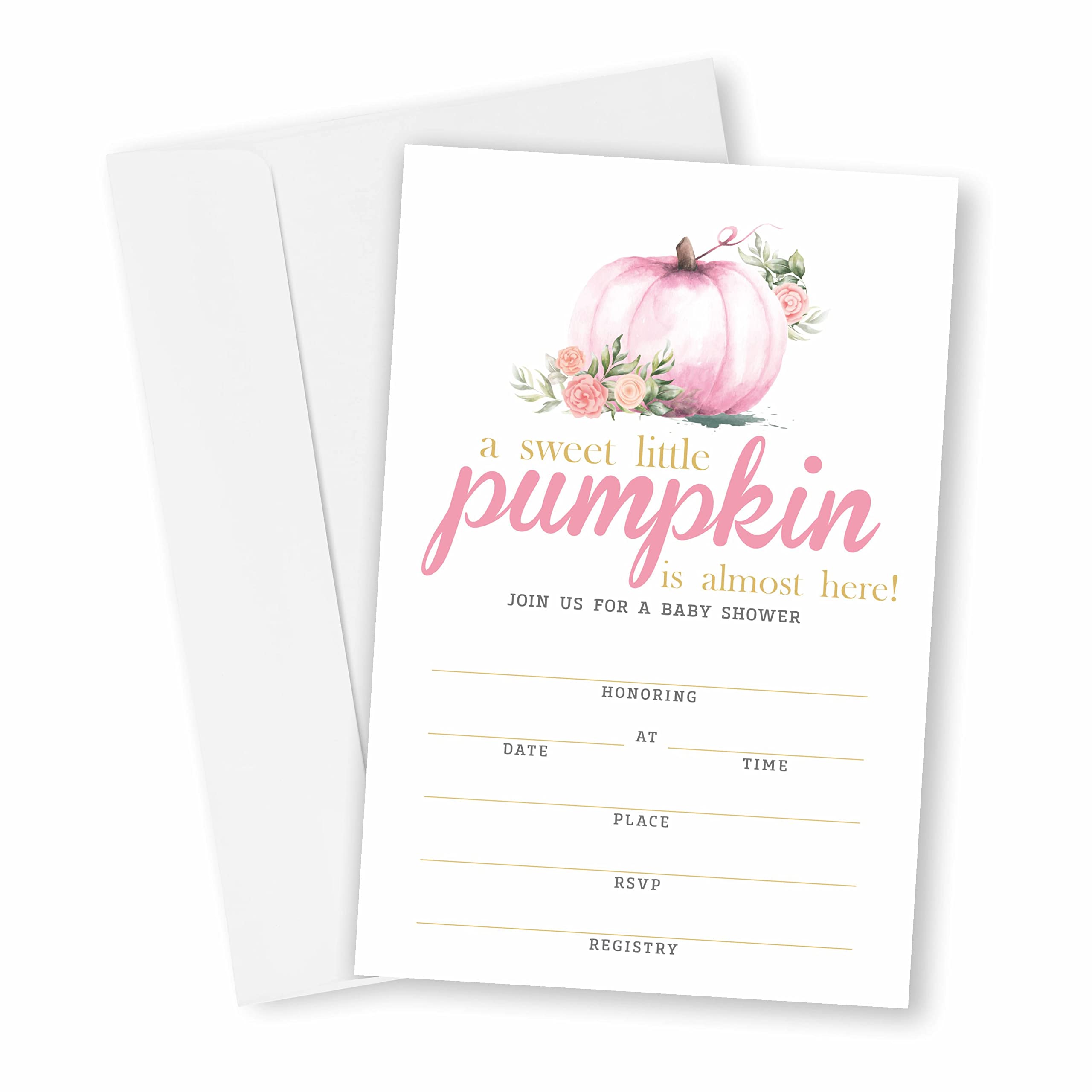 Baby Shower Invitation Cards With Envelopes, A Sweet Little Pumpkin, Invites for Baby Showers and Parties - Pack of 25-（YQK-016）