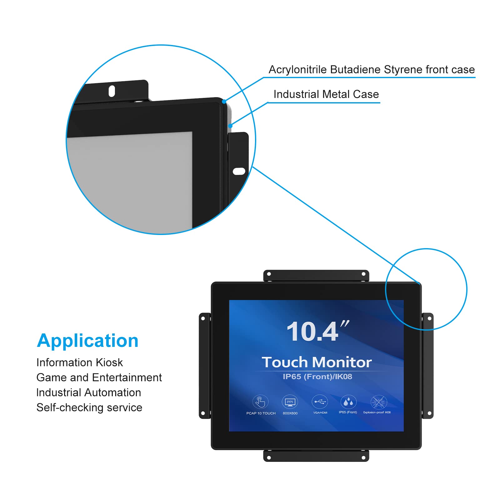 GreenTouch 10.4 inch 10 Points Front Waterproof Industrial Open Frame PCAP Touch Screen LCD Display Monitor 800x600 Black