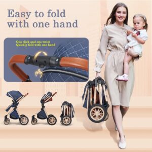 Shock Spring Stroller Compact 2 in 1 Infant Pram Baby Buggy|Folding|Adjustable Seat for Infant,Lightweight Pushchair Pram Stroller for 0-3 Years Kids (Color : Brown)