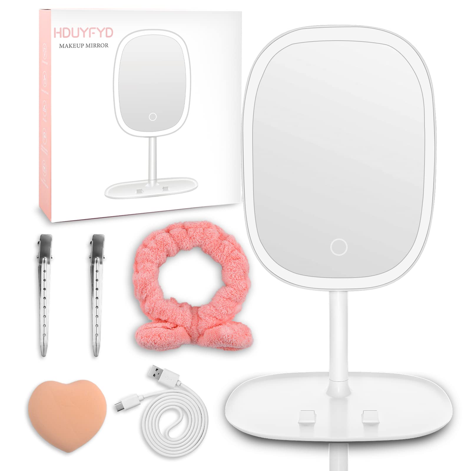 HDUYFYD Makeup Mirror with 72 LED Lights, Touch Sensor Control, Three Modes, HD Wide-Angle Viewing, Adjustable Stand, Storage Compartments, Light-Up, Tabletop Mount, Oval Shape