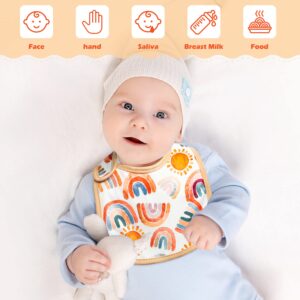 2ooya 7Pcs Cotton Waterproof Baby Bibs Adjustable Hook Loop Closure Baby Bib with Rainbow Pattern Unisex Newborn Baby Food Bib for Drooling Feeding Eating Teething Keepsake Gift for Baby, 6-12 Months