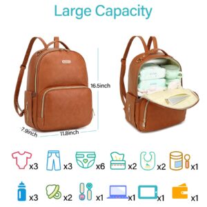 Beaulyn Leather Diaper Bag Backpack with Changing Pad - 14 Pockets Large Capacity Waterproof Baby Bag Backpack for Mom Dad, Perfect Baby Shower Gifts