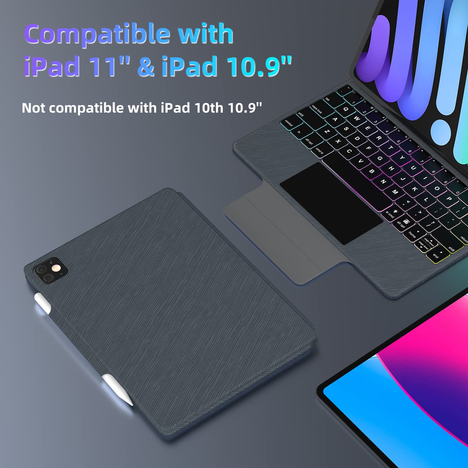 UOGIC Magic Keyboard Case for iPad Pro 11" 4th/3rd/2nd/1st Gen & iPad Air 10.9" 5th/4th Gen, iPad Keyboard with Floating Magnetic Design, Multi-Touch Trackpad, 7 Modes Backlight