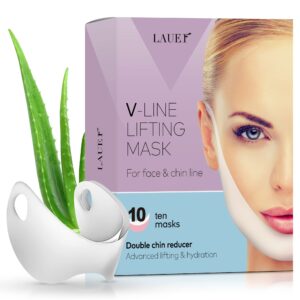 V Shaped Slimming Face Mask Double Chin Reducer V Line Lifting Mask Neck Lift Tape Face Slimmer Patch Chin Strap For Women Jawline Sculptor For Firming and Tightening Skin 5 and 10 Masks Bundle