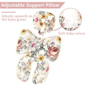 Floral Car Seat Insert,Cushion for Stroller, Swing, Bouncer, 2-in-1 Reversible, Floral Baby Car Seat Cover for Girl,Infant Carseat Canopy Sun Cover，Baby Carrier Cover with Zipped Peep Windows