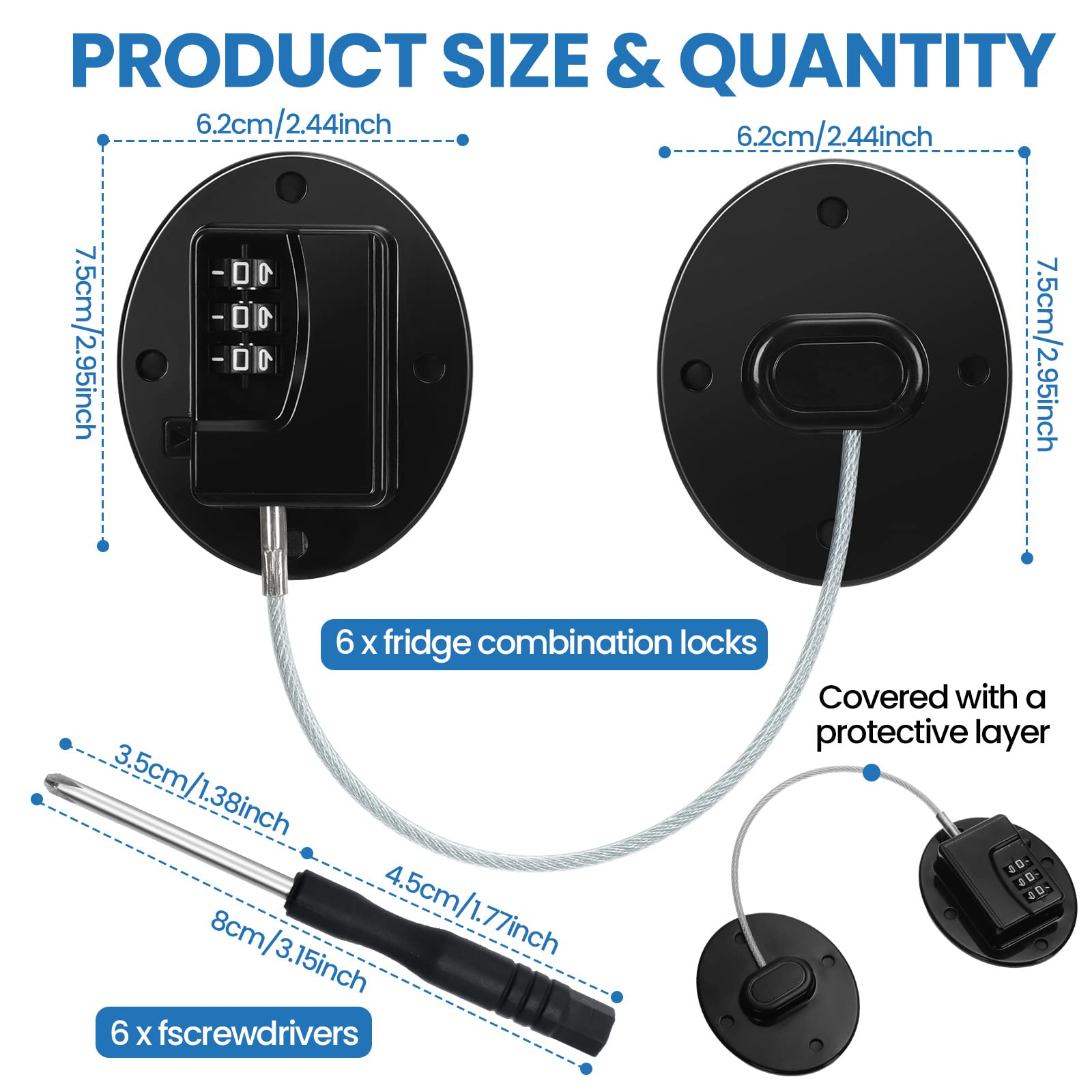 Hoteam 6 Pcs Cabinet Locks with Combination Fridge Lock Combo Child Safety Combination Lock with Screwdrivers Refrigerator Lock Child Proof Cabinet for Kid Windows Closets Drawers Refrigerator (Black)