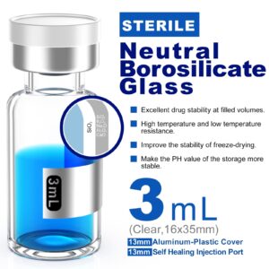 Biomed Solutions Empty Sterile Vial Sealed with Butyl Rubber Stopper and Flip Top Closure,Type 1 Borosilicate Glass Tubing,Individually Packed (3mL 8Pcs)