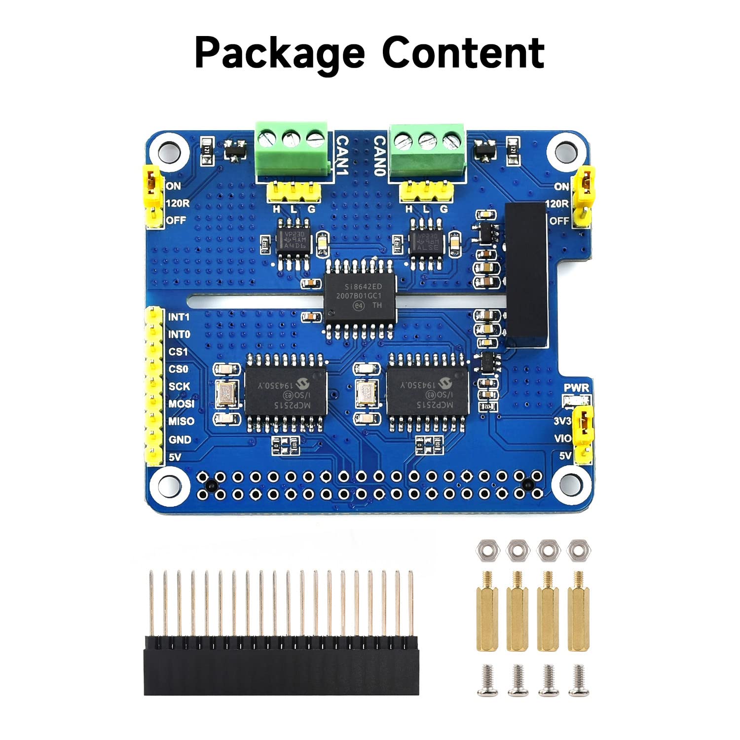 Waveshare Isolated CAN Expansion Board 2 Channel Compatible with Raspberry Pi 4B/3B+/3B etc. Series Boards