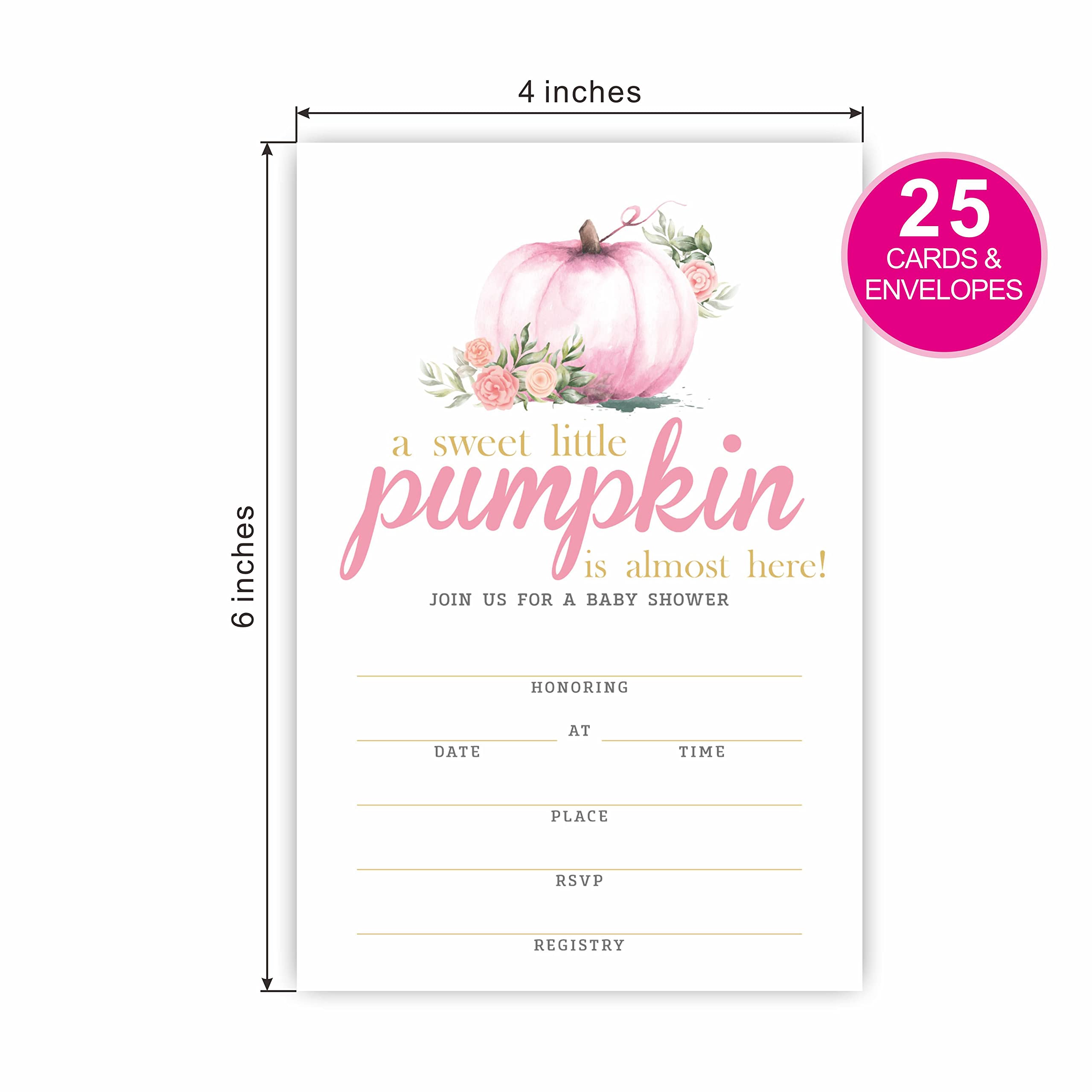 Baby Shower Invitation Cards With Envelopes, A Sweet Little Pumpkin, Invites for Baby Showers and Parties - Pack of 25-（YQK-016）