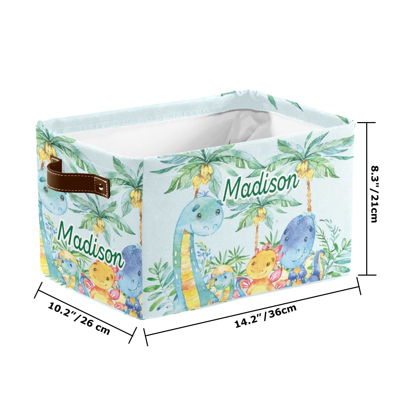 Cute Jungle Dinosaurs Personalized Storage Bins Basket Cubic Organizer with Durable Handle for Shelves Wardrobe Nursery Toy 1 Pack