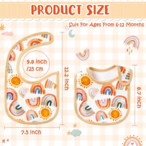 2ooya 7Pcs Cotton Waterproof Baby Bibs Adjustable Hook Loop Closure Baby Bib with Rainbow Pattern Unisex Newborn Baby Food Bib for Drooling Feeding Eating Teething Keepsake Gift for Baby, 6-12 Months