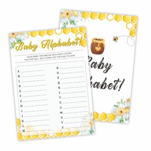 dyirbiiy honey bee themed baby shower game cards, baby alphabet double sided - 30 in pack (5 x 7 inches)-（babyyx-003）