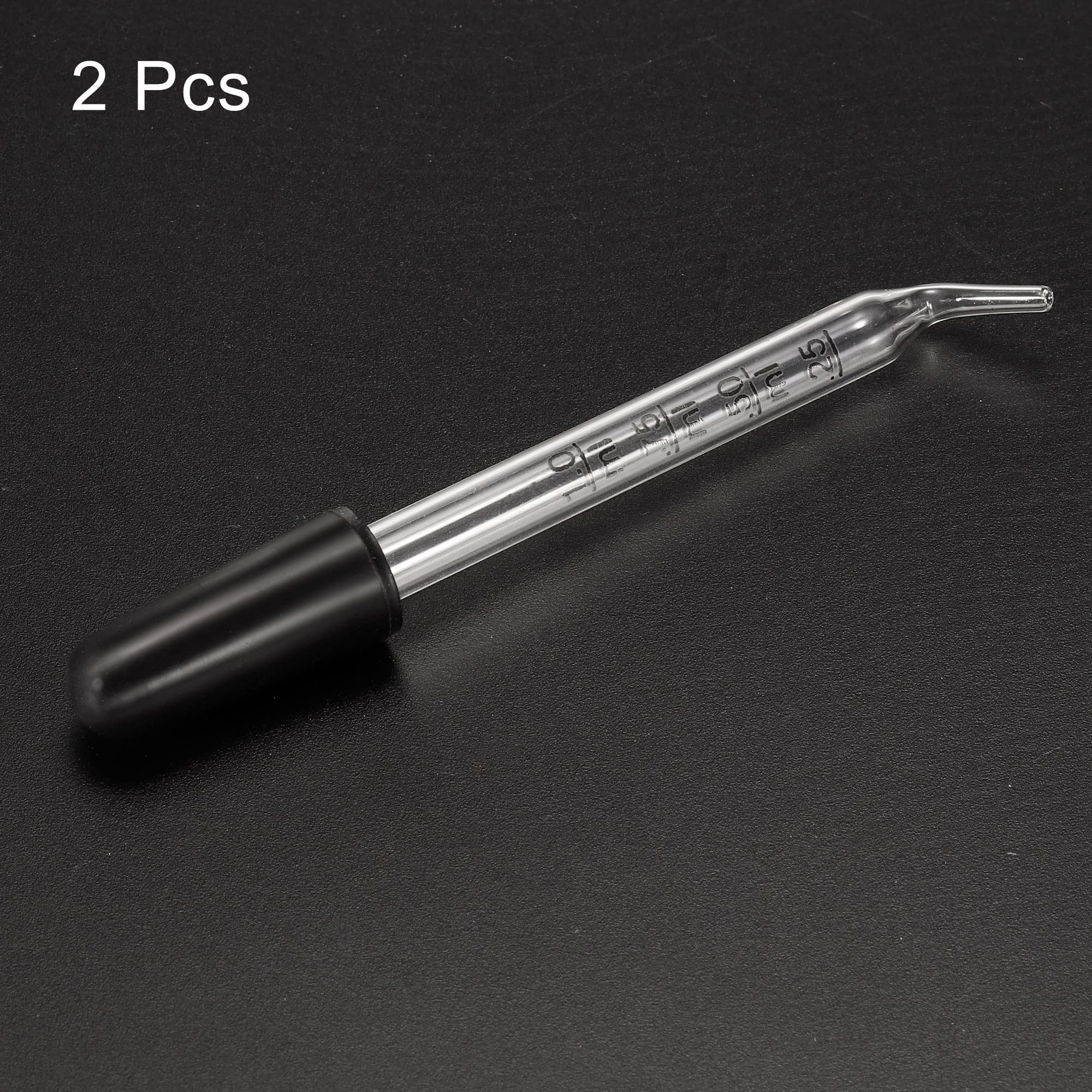 PATIKIL Eye Dropper, 2pcs 1ml Glass Bent Tip Graduated Ear Dropper with Rubber Bulbs for Transfer Liquids for Dose and Measurement, Clear