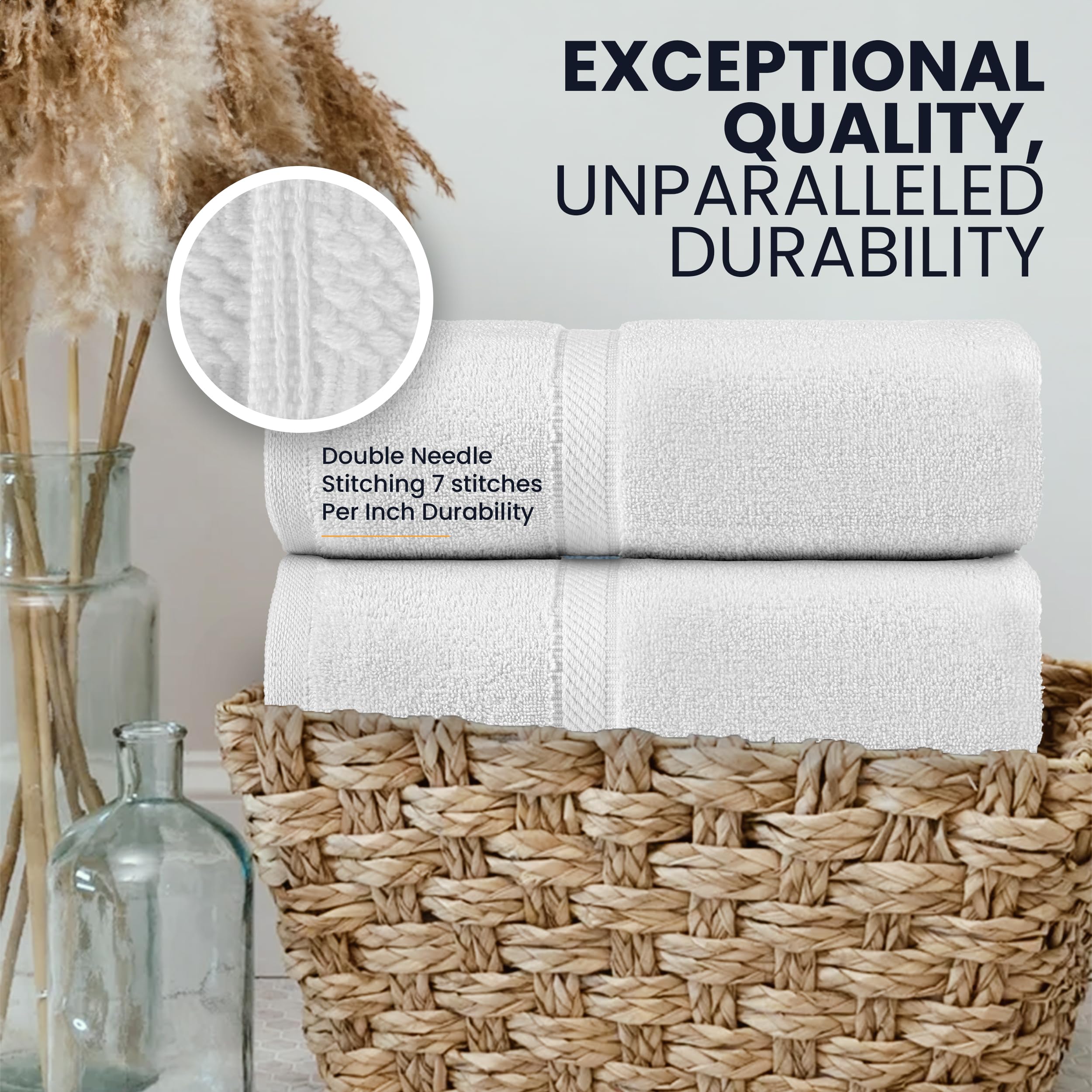 Belem Luxury Bulk Towels for Hotels - Pack of 60 (24x50) -100% Cotton - White Large Bath Towels Bulk - Save $149 in Bulk Bath Towels -Soft & Plush - Highly Absorbent, Quick Dry - Wholesale Towels Pack