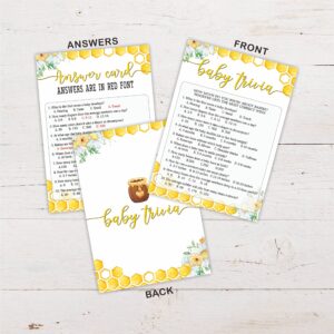 30 Honey Bee Themed Baby Shower Game Cards with an Answer Card, Baby Trivia double sided (5 X 7 inches)-（BABYYX-008）