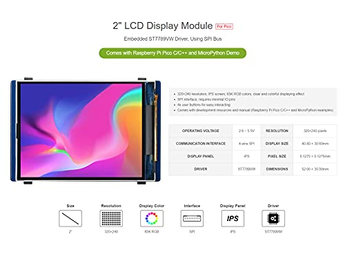 waveshare 2inch LCD IPS Display Module Compatible with Raspberry Pi Pico