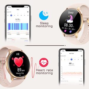 NiUFFiT Round Smart Watches for Men Women, 2022 HD LCD Smartwatch iPhone Compatible, IP68 Waterproof Fitness Watch Monitor for Heart Rate, Blood Oxygen, Sleep, Activity Tracker with Steps, Calories