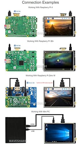 Waveshare Resistive Touch Screen IPS HDMI LCD in 3.5inch Compatible with Raspberry Pi 4B/3B+/3B etc. Series Boards Supports PC