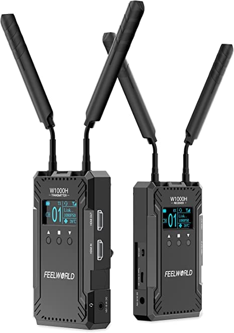 FEELWORLD W1000H Wireless HDMI Video Transmission System Include Transmitter Receiver 1000FT Transmission Range 0.08S Low Latency Full Duplex Intercom Live Streaming