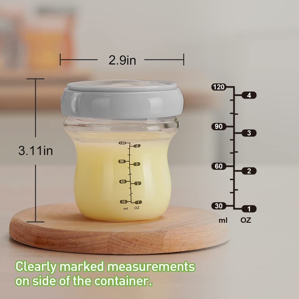 haakaa Breastmilk Storage Container Glass Baby Food Jar- Baby Food Storage Containers Leakproof Lid, Gen.3 Baby Bottle, Microwave and Freezer-Friendly,BPA-Free(Grey, 4.2oz/120ml, 1 pc)