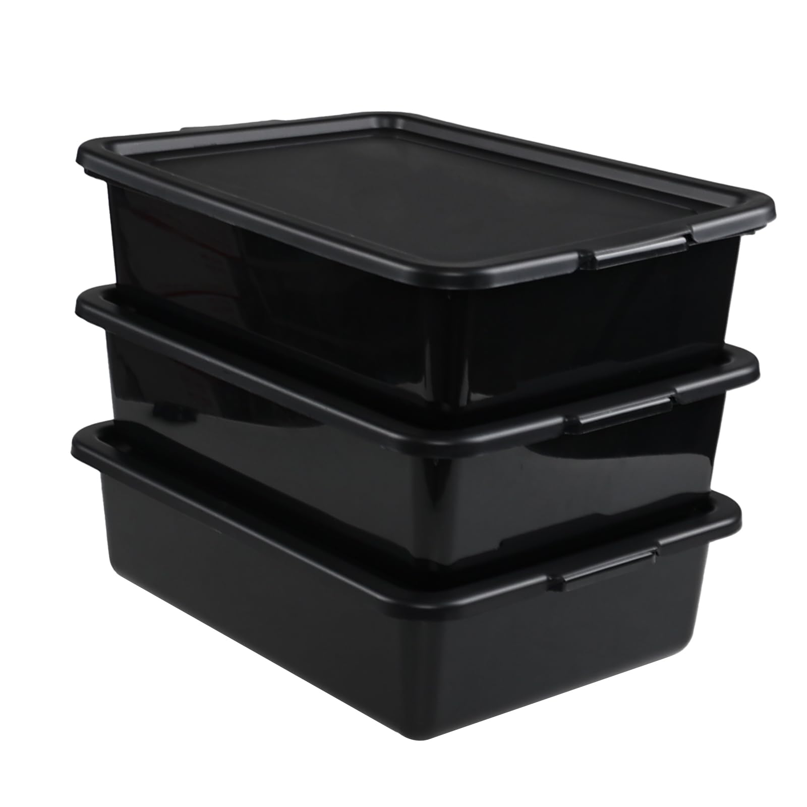 Sandmovie 13 L Plastic Bus Tub with Lids, Restaurant Utility Bus Box, 3 Pack