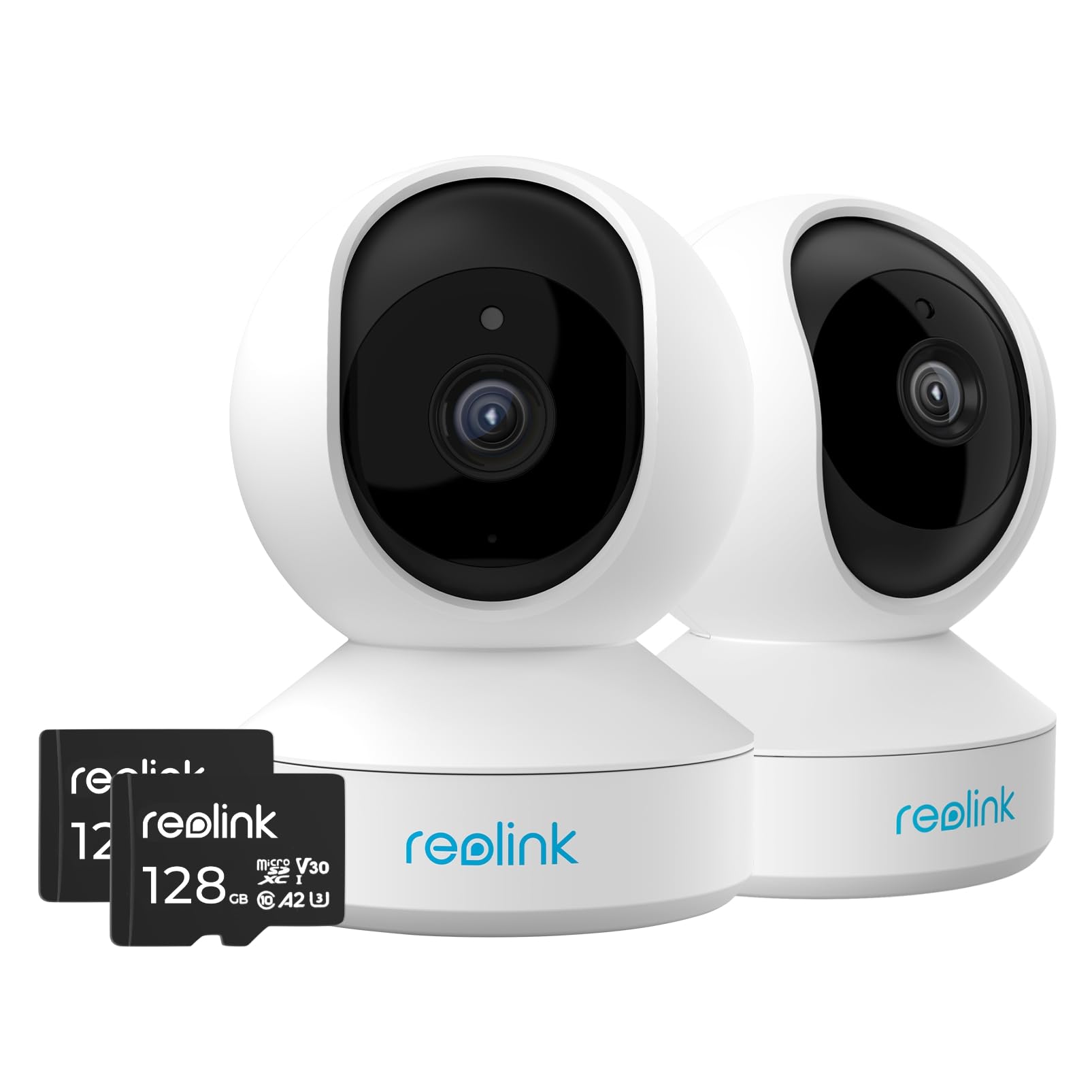 REOLINK indoor security camera E1 Pro 2 Pack Bundle with 2pcs 128GB SD Card, Indoor Camera for Home Security with Phone App, 2.4/5GHz WiFi, Baby Monitor, Pet Camera