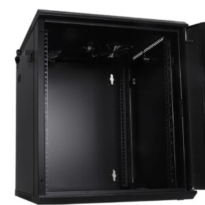 RackPath 12U Wall Mount Server Cabinet Network Rack Enclosure, Quiet Cooling Fan, Perforated Door, Black