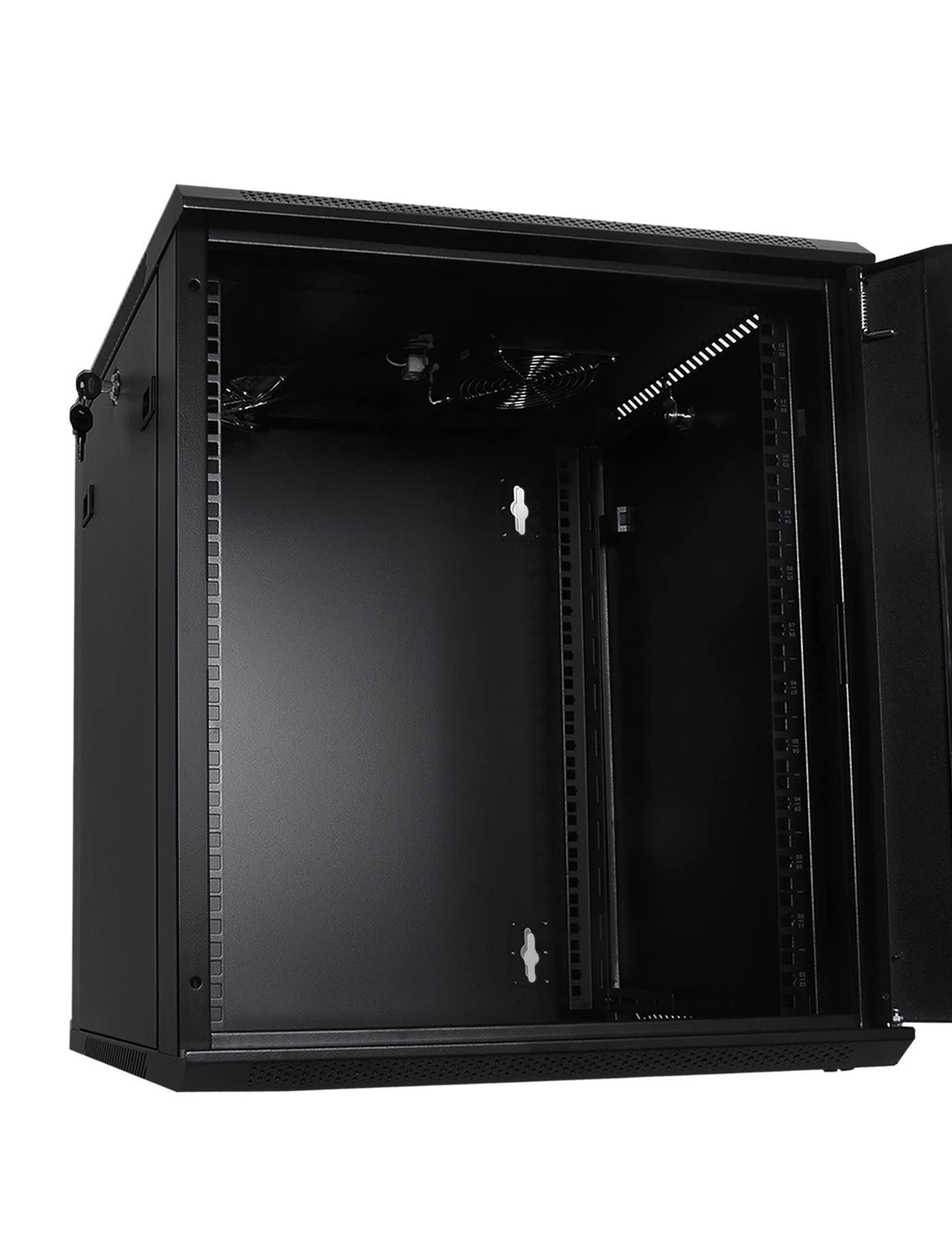 RackPath 12U Wall Mount Server Cabinet Network Rack Enclosure, Quiet Cooling Fan, Perforated Door, Black