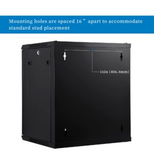 RackPath 12U Wall Mount Server Cabinet Network Rack Enclosure, Quiet Cooling Fan, Perforated Door, Black