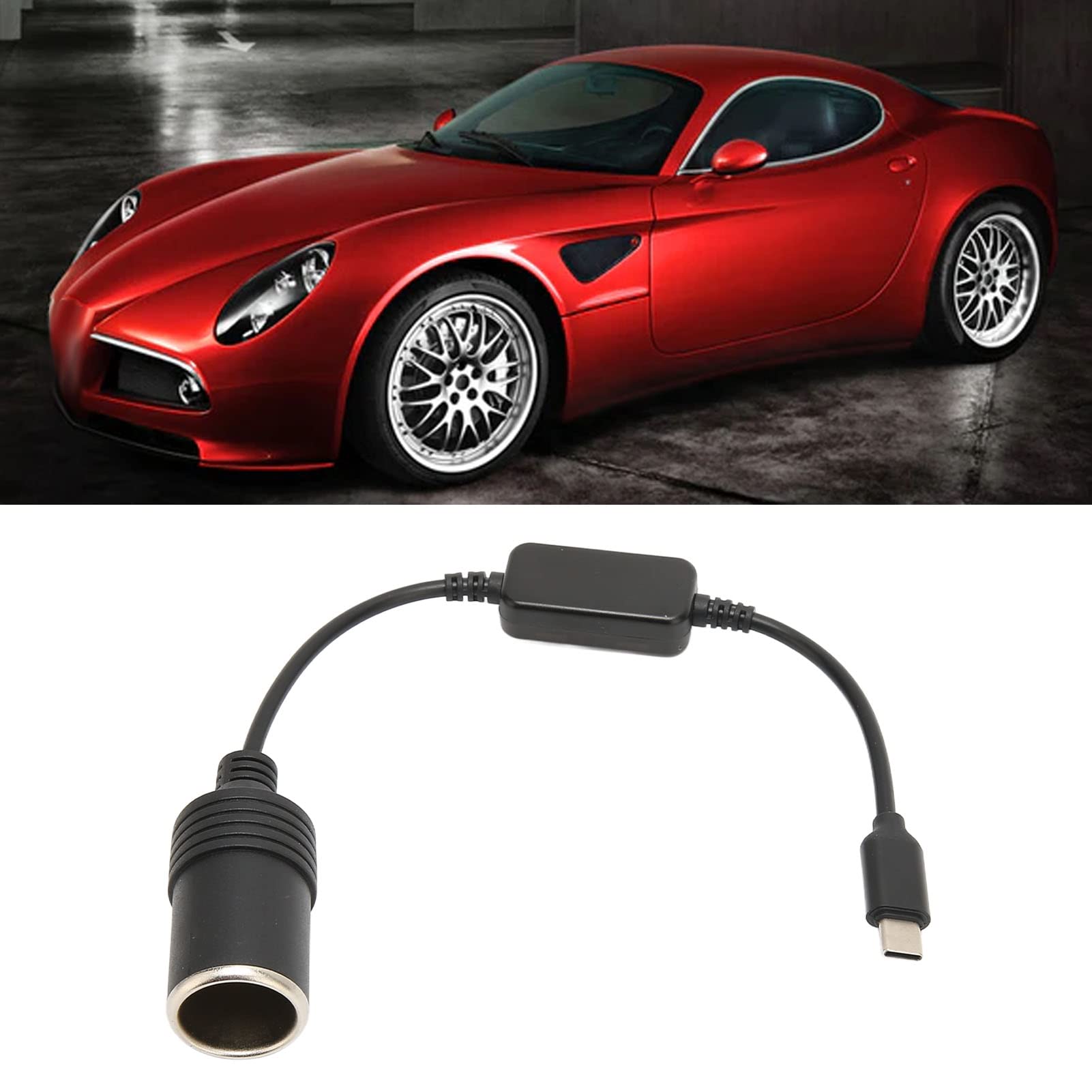 5V USB C Male to 12V Car Cigarette Lighter Socket Female Converter, Power Adapter Converter, for Driving Recorder DVR Dash Camera GPS, 0./11.8in