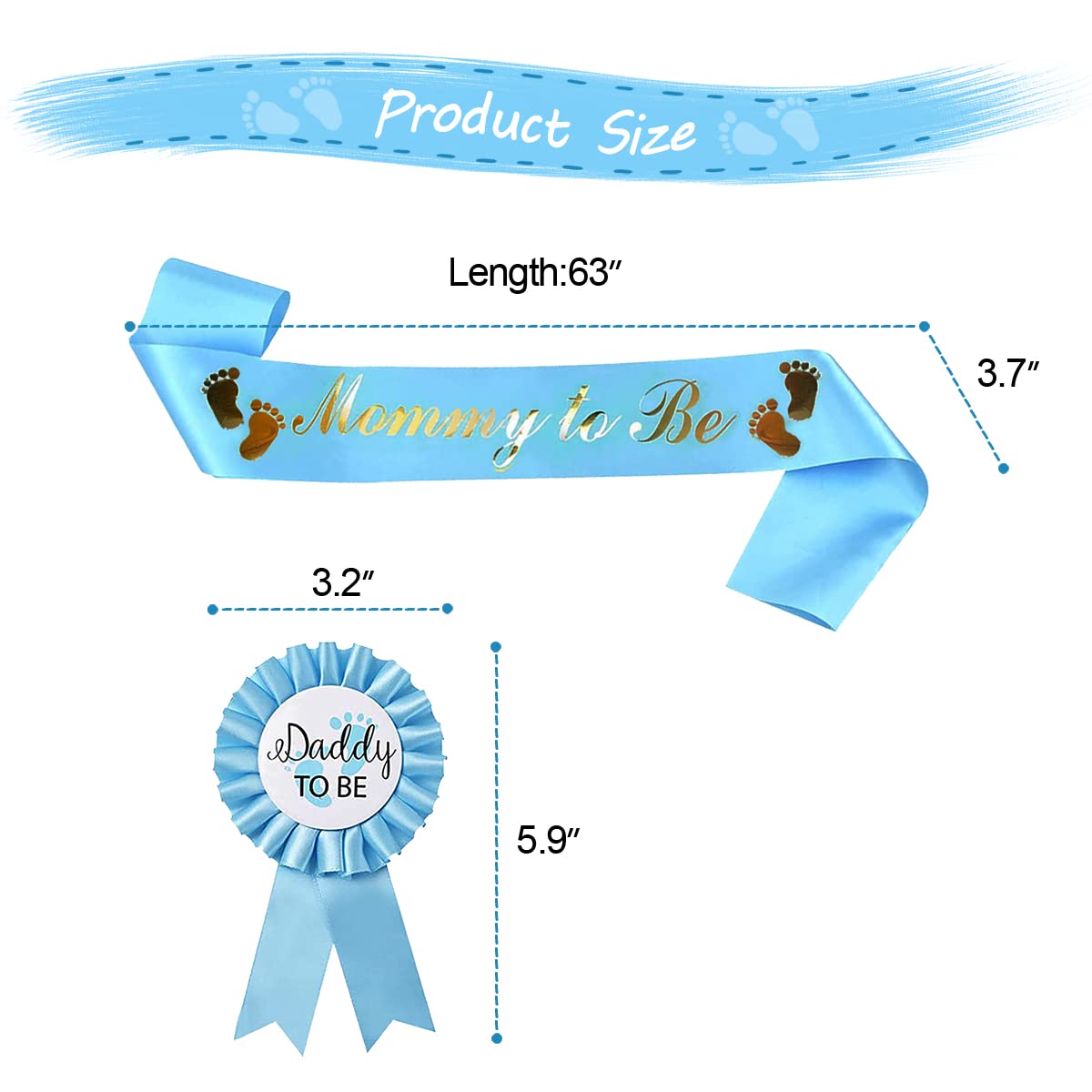 HUKONHEP 2 Packs Blue Baby Shower Sash, Mommy to Be Sash and Daddy to Be Badge, Baby Shower Decorations for Boys, Gender Reveals Gift