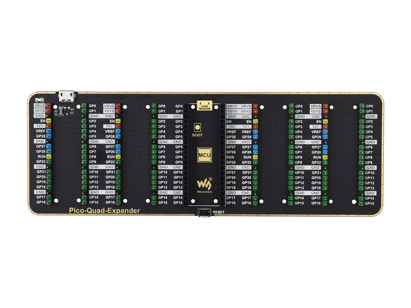 Waveshare 4xPorts Quad GPIO Expander Supports USB External Power Supply for Raspberry Pi Pico Series Motherboard