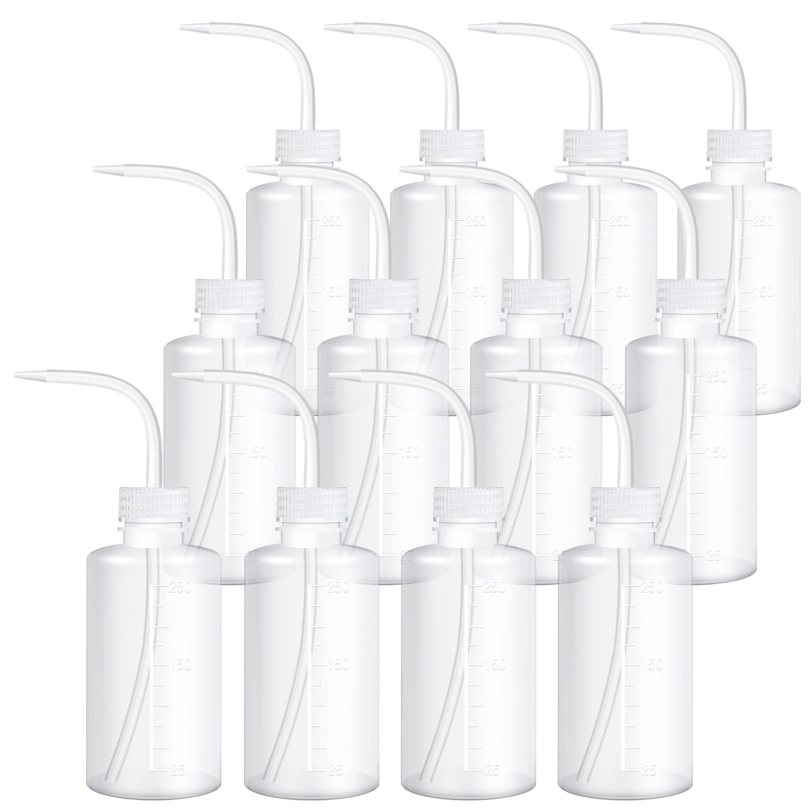 12 Pcs Lab Squeeze Bottle 250ml Plastic Safety Wash Bottles Squirt Bottle Tattoo Bottle for Cleaning Water Tools Plant Irrigation Experiments Tattoo Supplies, 8oz (Clear)